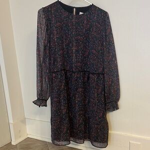 LOFT Black Paisley Long-Sleeve Shift Dress